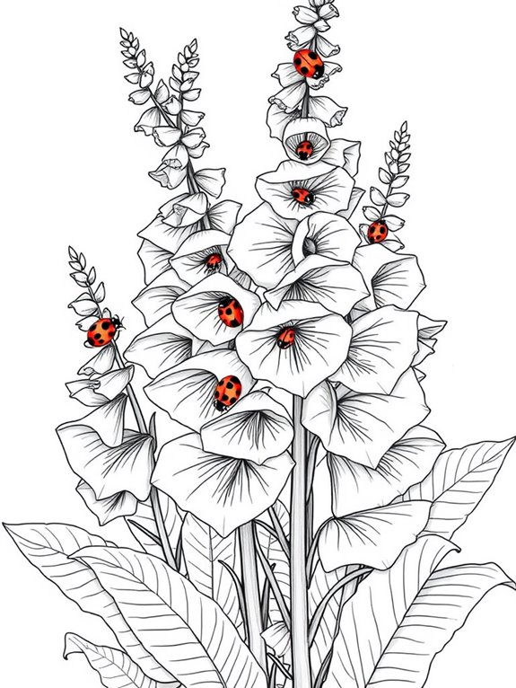 foxglove and ladybugs coloring page