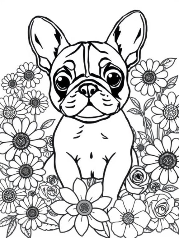 french bulldog with flowers