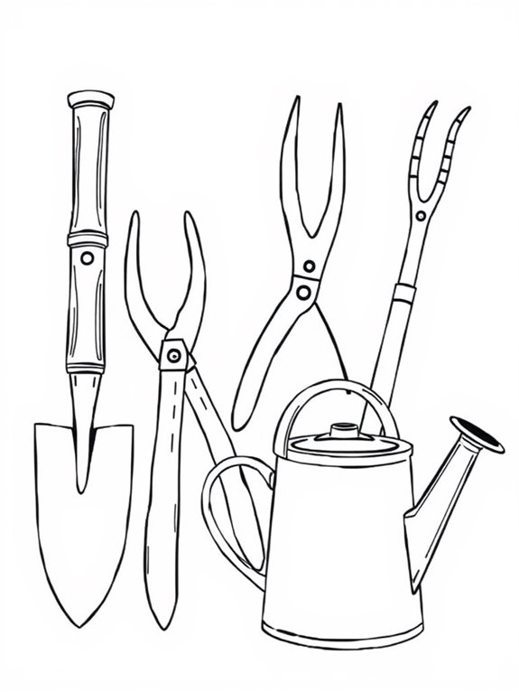 garden tools coloring page