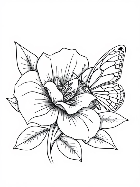 gardenia and butterfly illustration