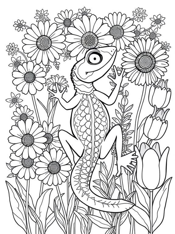 gecko with floral designs