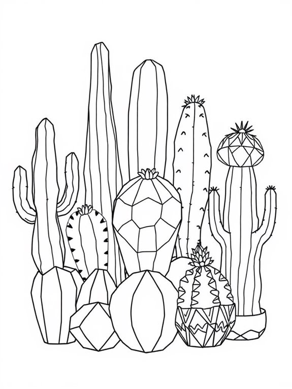 geometric cacti coloring page