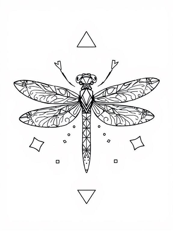 geometric dragonfly coloring design