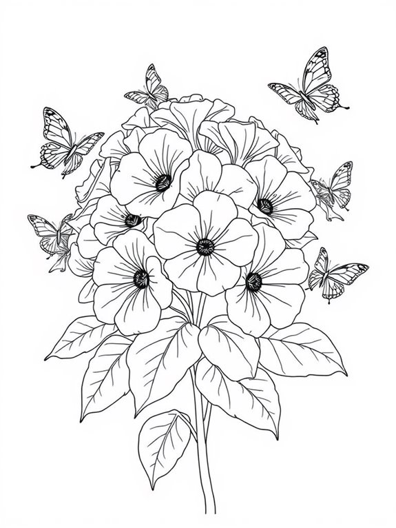 geraniums and butterflies outline