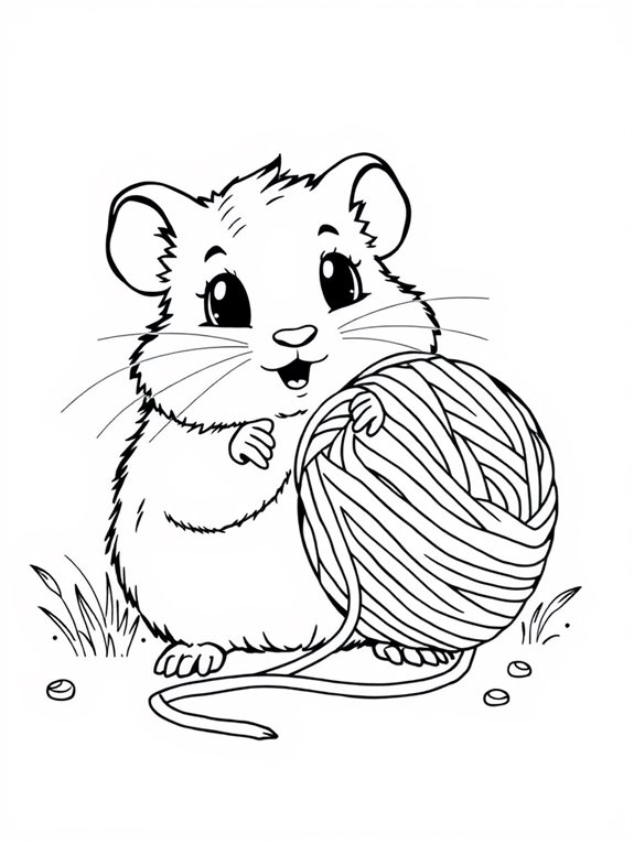 gerbil playing with yarn