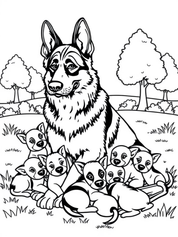 german shepherd family coloring