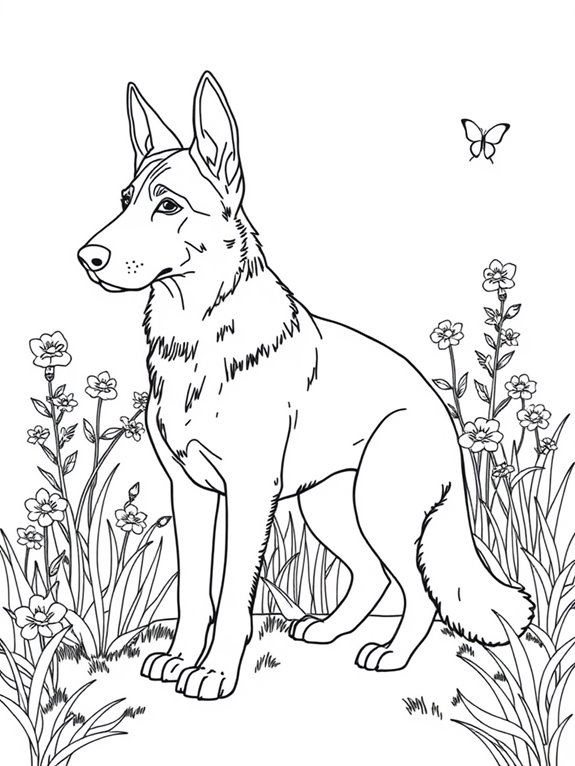 german shepherd garden scene