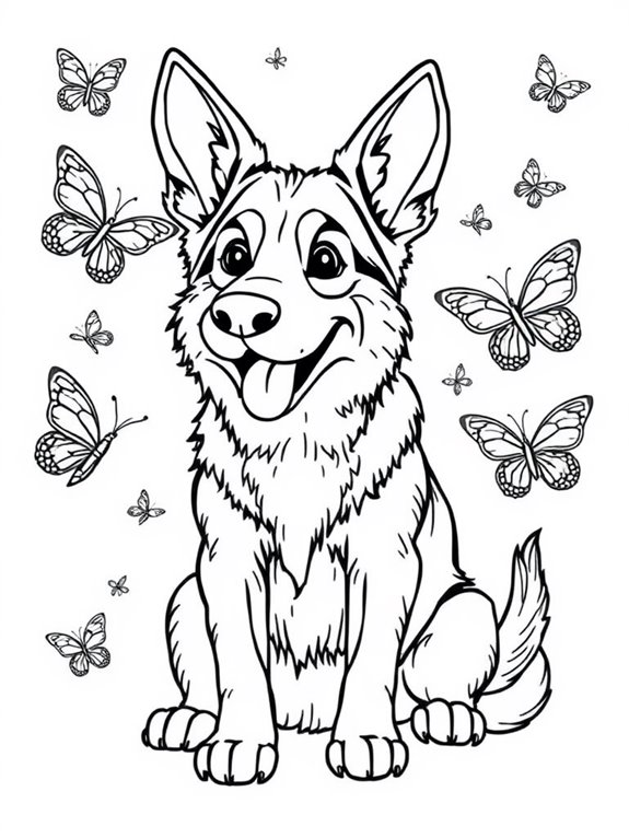 german shepherd with butterfly