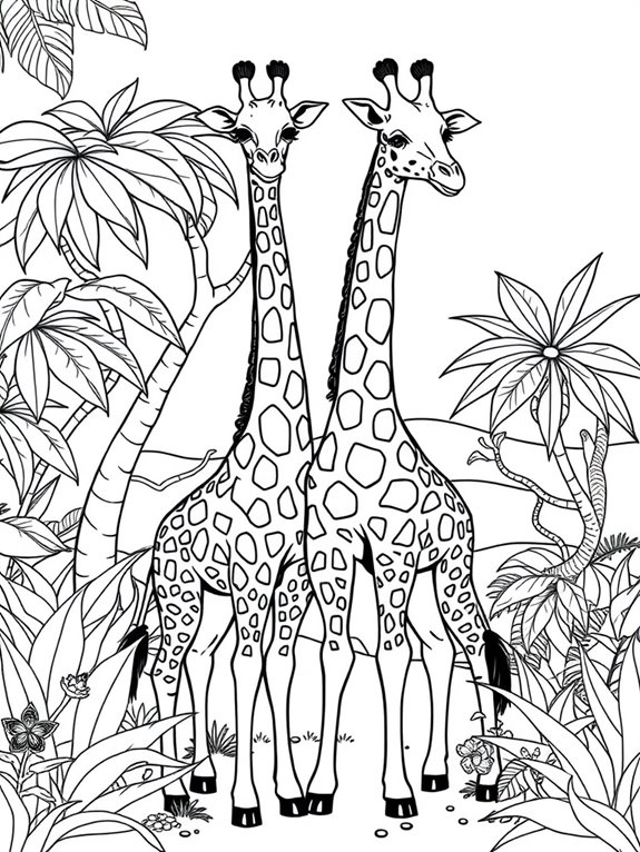 giraffes in jungle scene