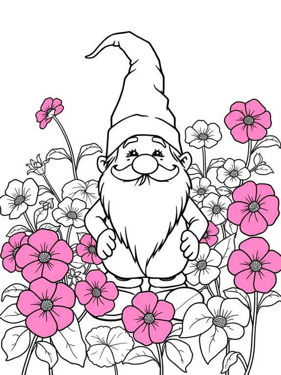 gnome surrounded by flowers