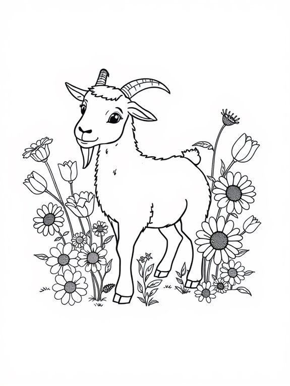 goats surrounded by flowers