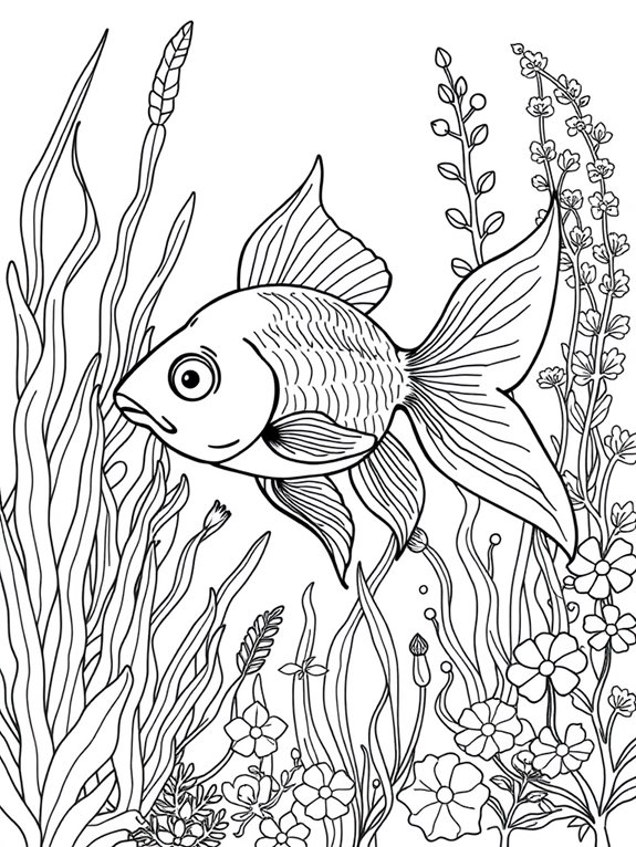 goldfish among aquatic plants