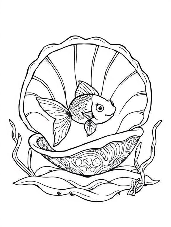 goldfish inside seashell coloring