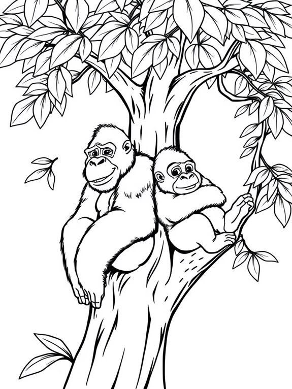 gorillas perched in trees