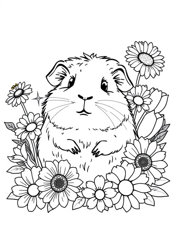 guinea pig surrounded by flowers