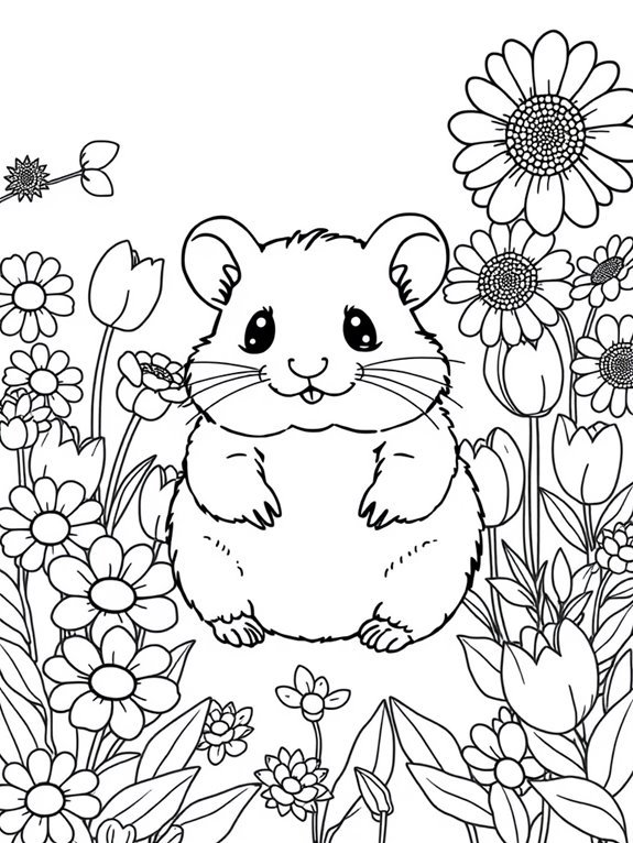 hamster in flower garden