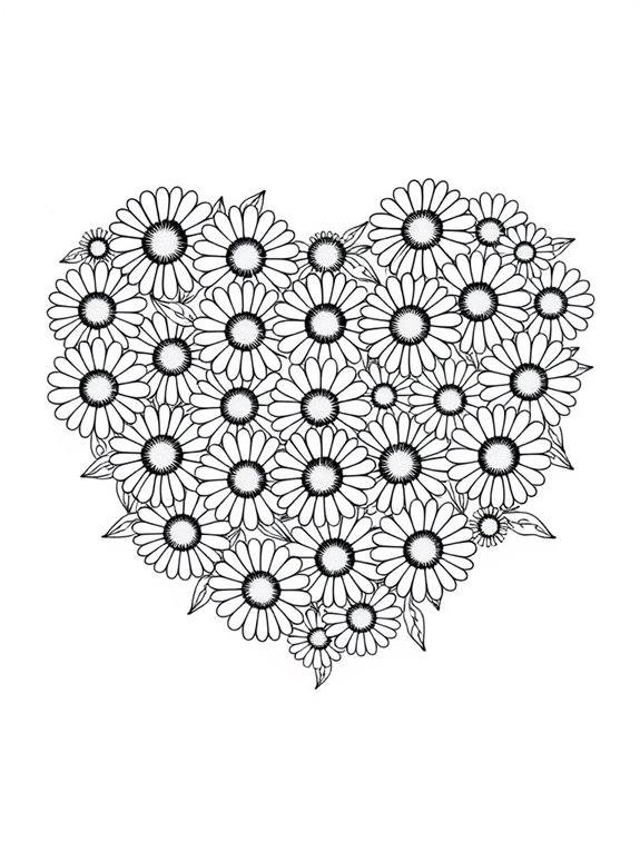 heart shaped daisies coloring page