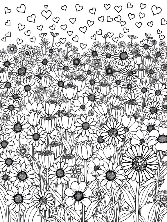 hearts and flowers coloring page