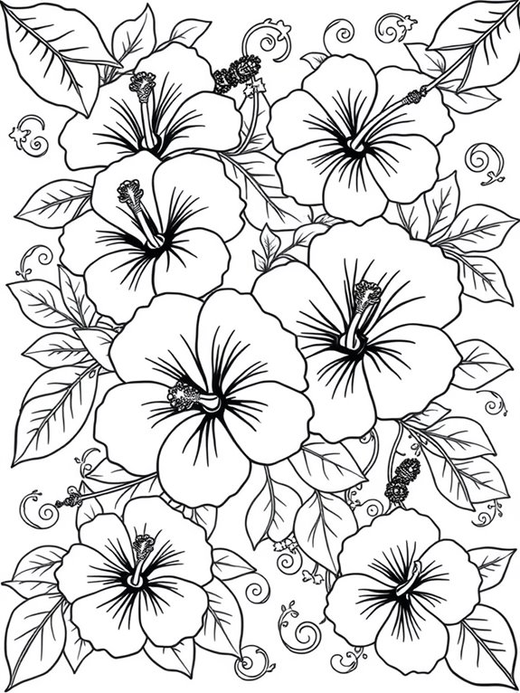 hibiscus floral coloring page