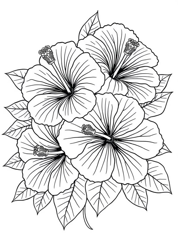 hibiscus flowers coloring page