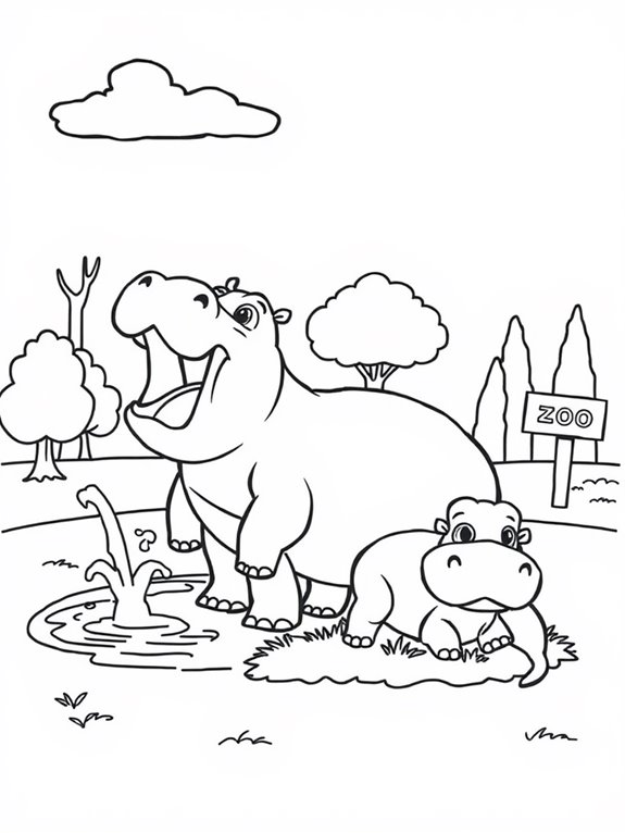 hippos coloring page activity