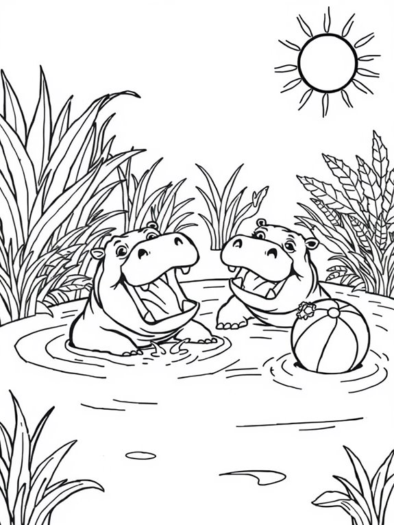 hippos enjoying sunny day