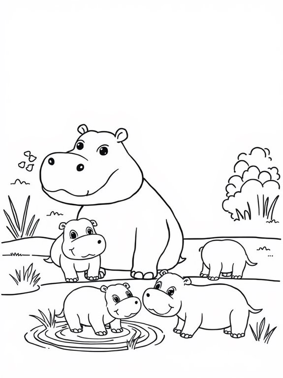 hippos family coloring activity