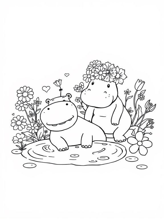 hippos surrounded by flowers