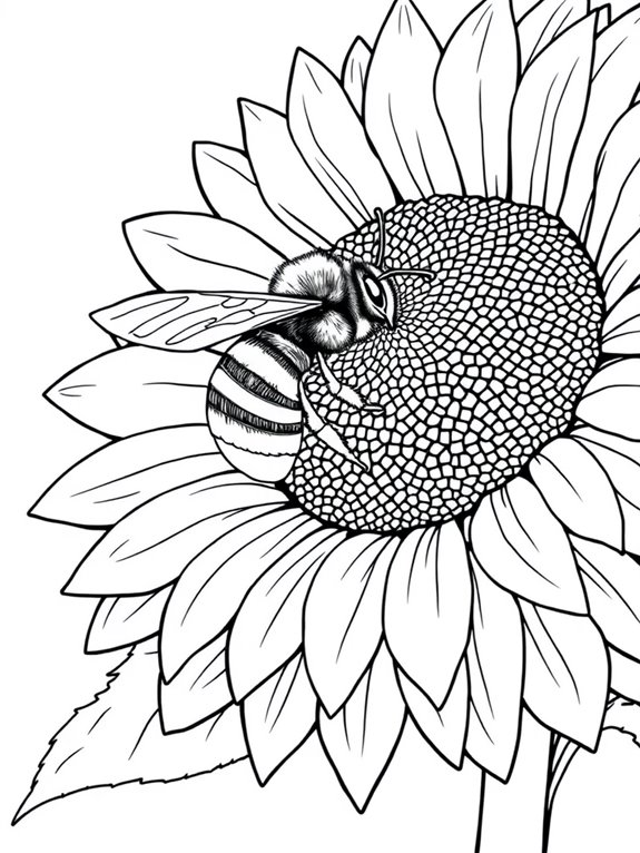 honeybee on sunflower illustration