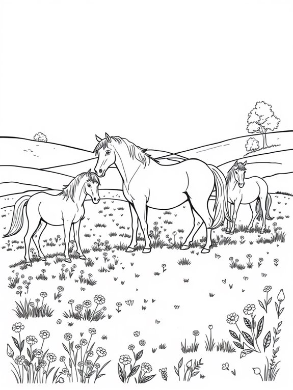 horses grazing in meadow