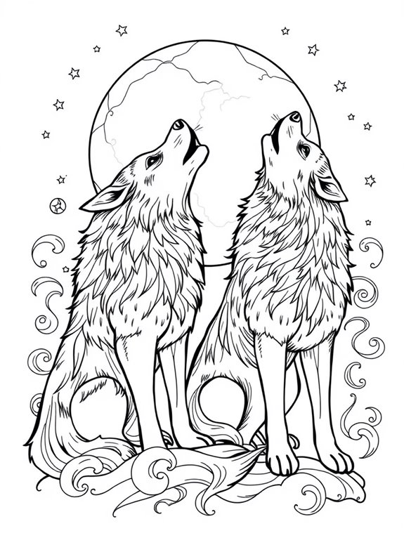 howling wolves under moon