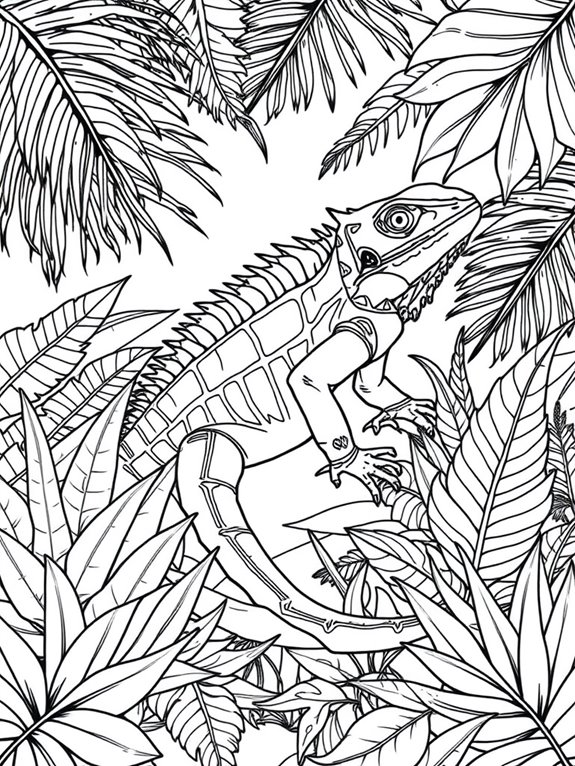 iguana among tropical leaves