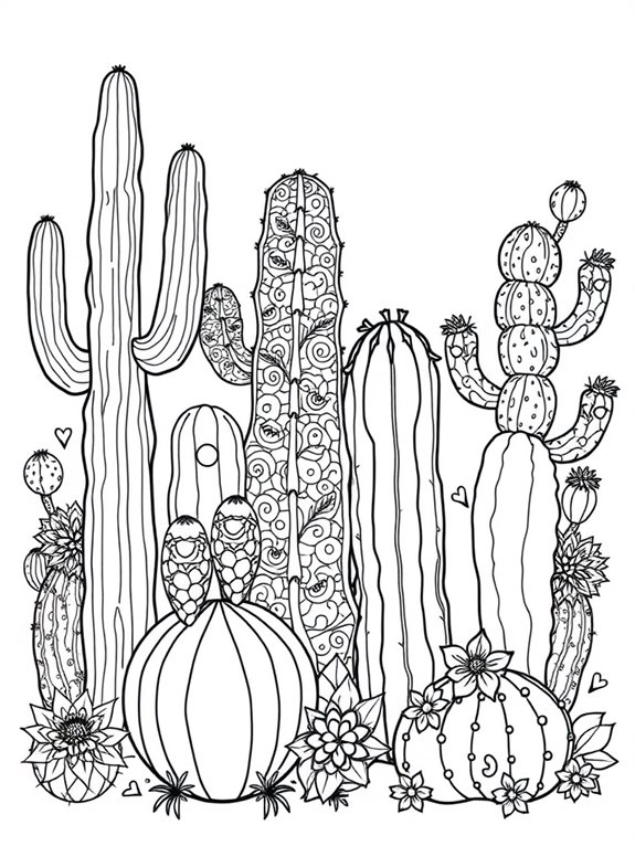 intricate cacti coloring page