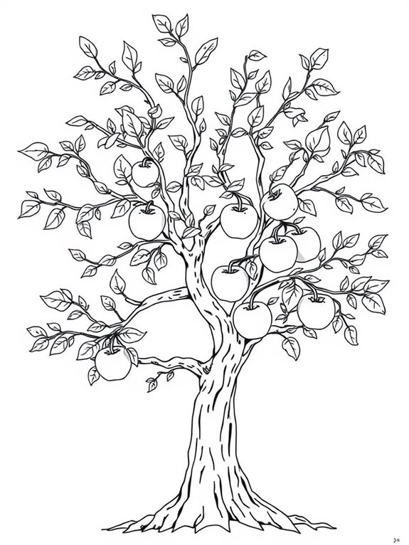 intricate line art apple tree