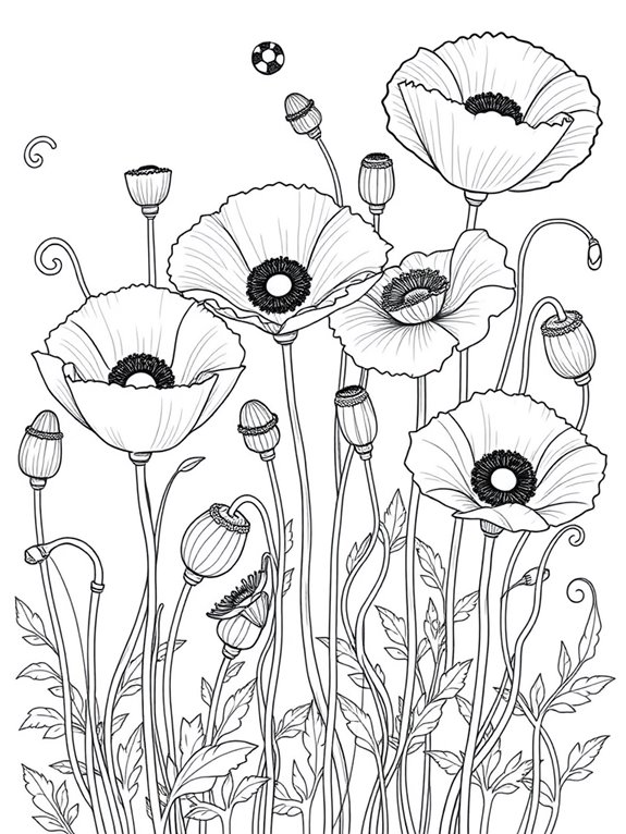 intricate poppies coloring page