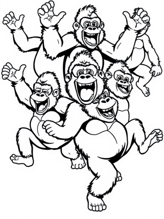 joyful gorillas dance coloring