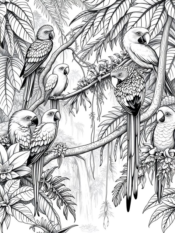 jungle scene with parrots