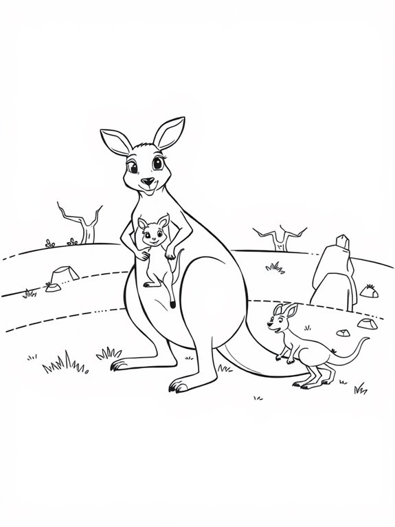 kangaroo family coloring page