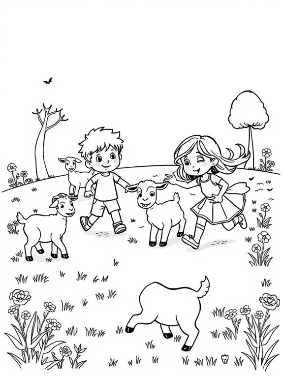 kids playing with goats