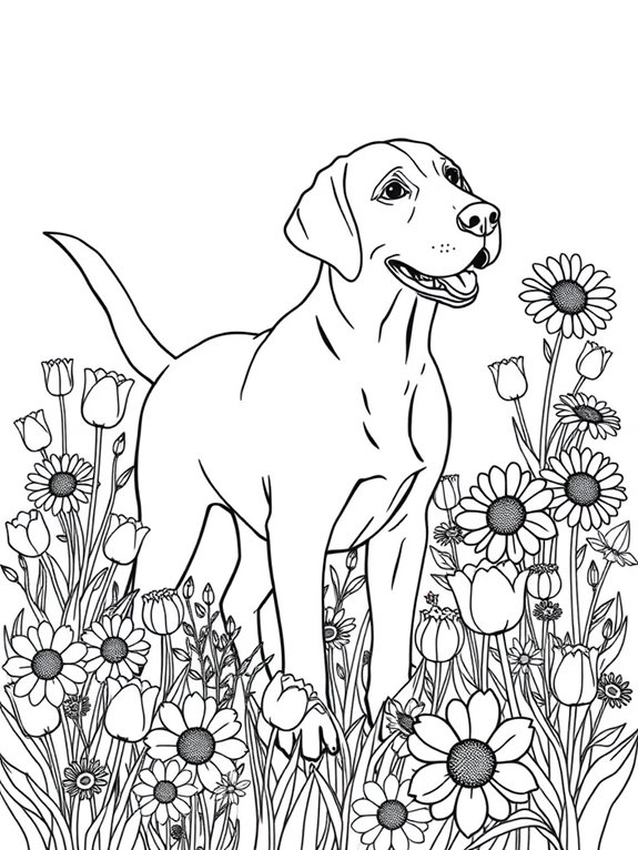 labrador in flower field