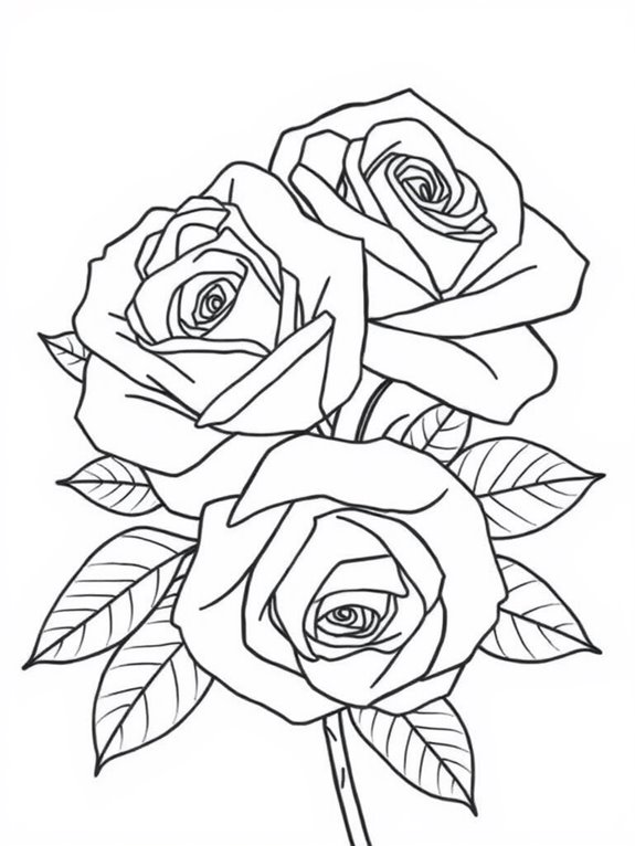 large petaled roses coloring page