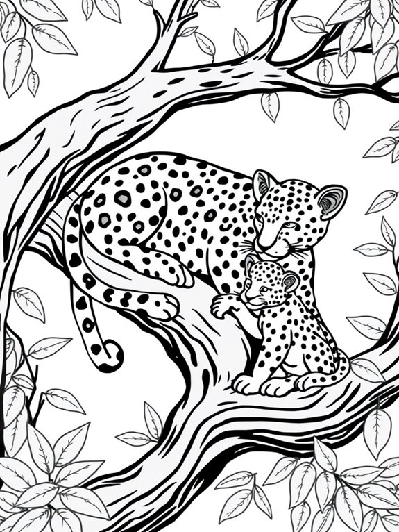 leopards and cubs coloring page