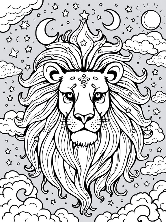 lion coloring page night