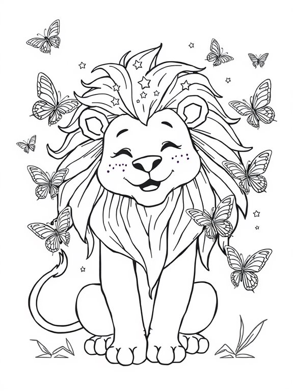 lion playing with butterflies