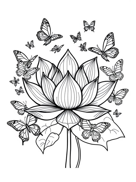 lotus flower and butterflies