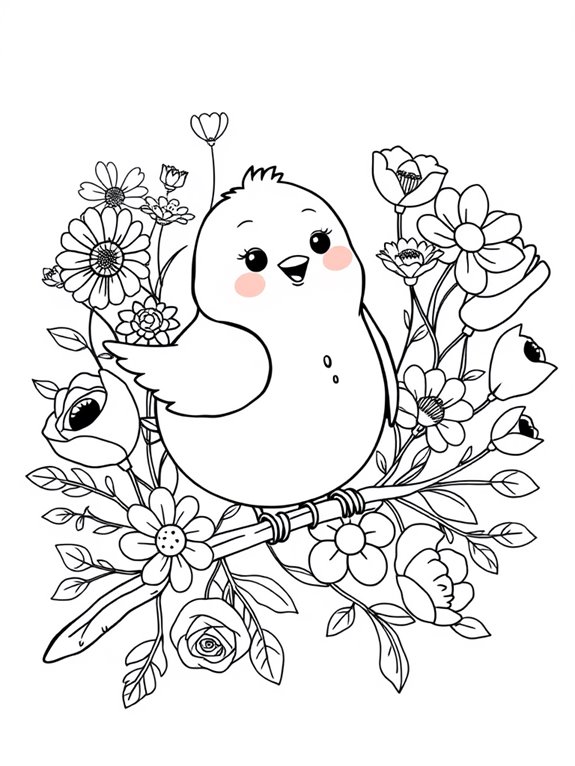 lovebird surrounded by flowers