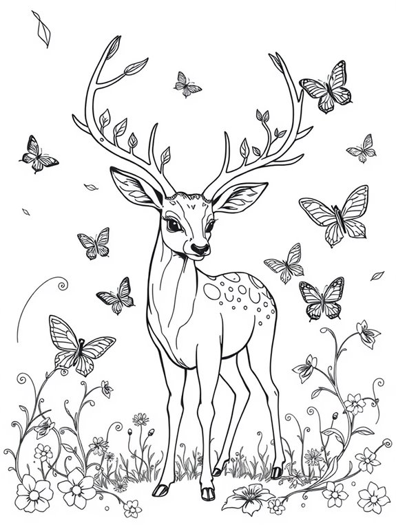 magical deer and butterflies