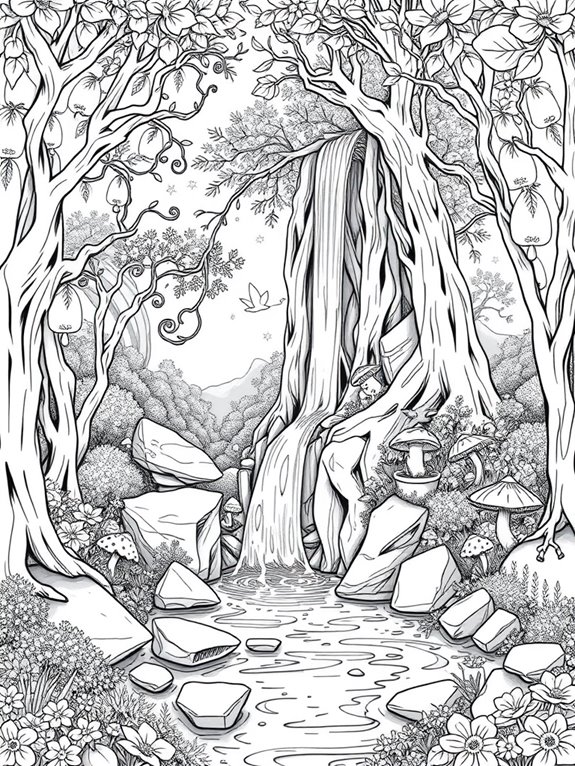 magical waterfall coloring page