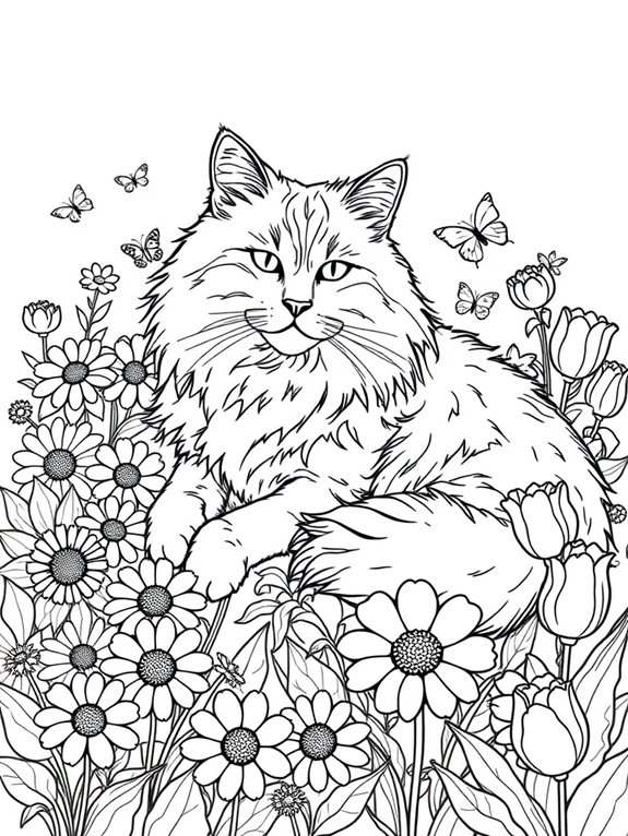 maine coon amidst flowers