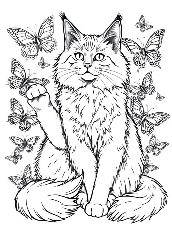 maine coon butterfly coloring page